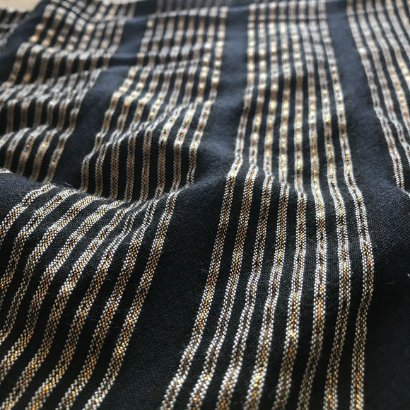 En Creme Blk/Metallic Gold Double V-Neck Flare 3/4 Sleeve Boho Flowy Blouse Lg - Picture 5 of 12